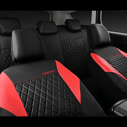 CAR PASS Red Leather Seat Covers Full Set-Universal Quilting Pretty Girly Car Seat Cover with 5mm Composite Sponge Inside,Airbag Compatible, Waterproof Delux Fit for Most Sedan,SUV,Cars (Full Set,Red) - color: Black and Red, size: Full Set (Front and Rear