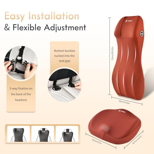 Memory Foam Car Seat Cushion with Lumbar Support Headrest Pillow 2-in-1 Ergonomic Back Support and Neck Pillow Car Cushion for Driving Seat Back Rest Pillow Pressure Sciatica Pain Relief, Red