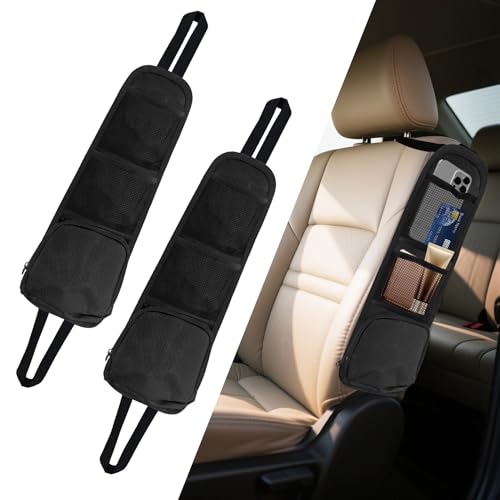 2PCS Car Seat Side Storage Pocket, Car Multifunctional Seat Organizer Hanging Bag, Auto Mobile Phone Wallet Sunglasses Mesh Net Pocket, Auto Accessories for Cars SUVs Trucks (Black, 2PCS) - color: Black, size: 2PCS