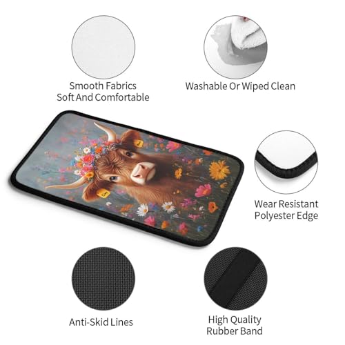 Universal Car Center Console Cushion Pad, Cute Highland Cow Flowers Soft Waterproof Car Center Console Cover Auto Armrest Seat Box Cover Protector for Most Vehicle SUV Truck Car - color: Cute Highland Cow Flowers