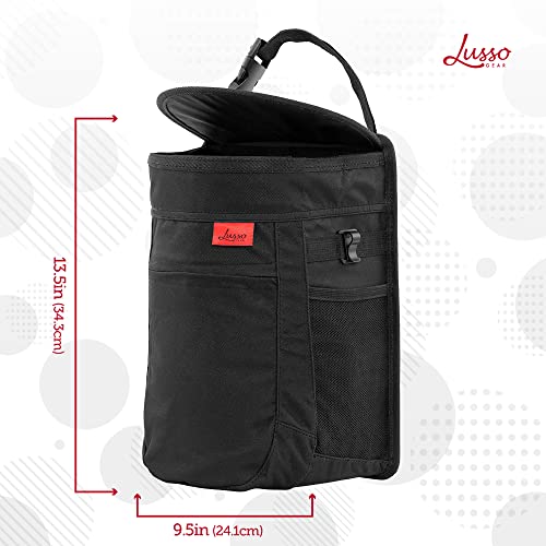 Lusso Gear Spill-Proof Car Trash Can - Leak-Proof Lid & Removable Liner for Car Bin - Travel Organizer with Mesh Pockets - 2.5 Gal, Black w Red Stitching - color: 1-Pack Red, style: 2.5 Gal
