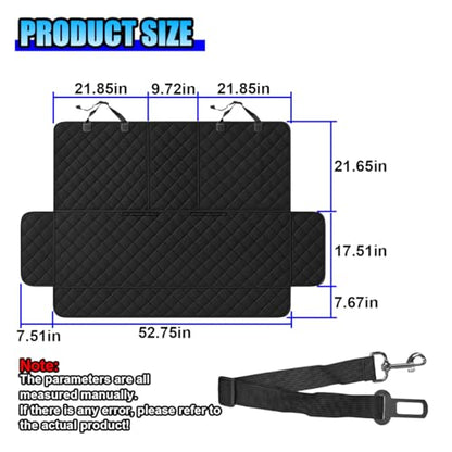 Waterproof Dog Car Seat Cover, Non-Slip Scratchproof Pet Car Back Seat Protector, Washable Hammock Bench Seats Cover, Universal Auto Interior Accessories for Cars/Trucks/SUVs (Black)