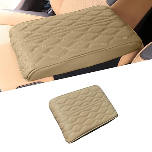 Car Center Console Cover, Leather Waterproof Vehicle Armrest Box Pad, Memory Cotton Comfortable Automotive Interior Seat Box Cushion Protector Accessories, Universal for Most Cars (Beige) - color: Beige