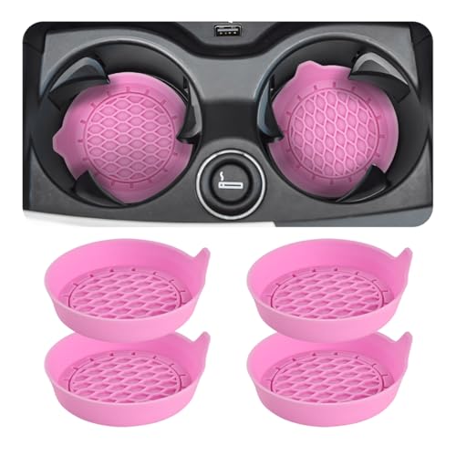 Zpana 4PCS Car Cup Holder Coasters, Silicone Non-Slip Vehicle Cup Recessed Mats, Sift-Proof Automotive Interior Drink Insert Decor Accessories, Universal for SUV, Sedan, Truck (Pink) - color: Pink/Silicone