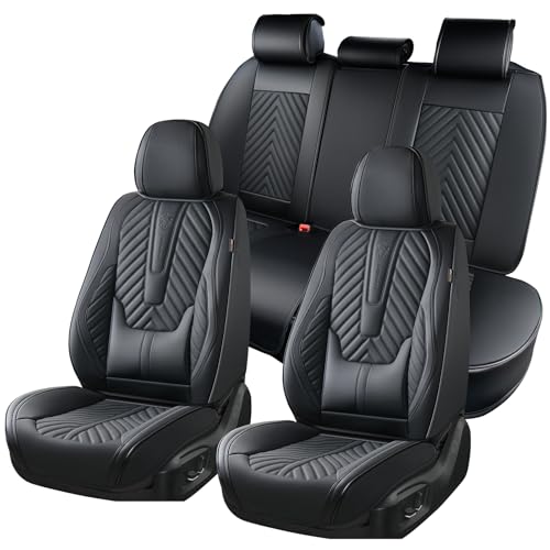 Coverado Seat Covers Full Set, Luxury Leather Car Seat Covers for Car with Lumbar Support, Automotive Seat Covers Waterproof Car Seat Protector Universal Fit for Most Cars SUV Truck(Black) - color: Black, size: Fullset