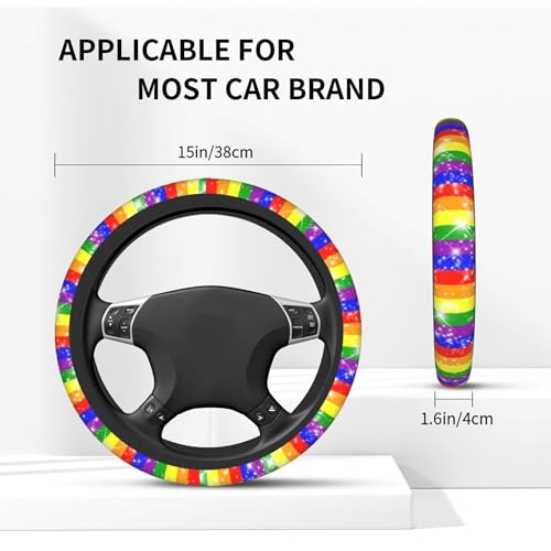 Rainbow Gay Steering Wheel Covers - lesbianism Progress Pride Flag Non Slip Neoprene Steering Wheel Protector Covers Universal 15 inch for Men Women Universal Gay Car Steering Wheel Cover - color: Rainbow Gay