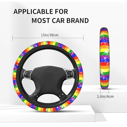 Rainbow Gay Steering Wheel Covers - lesbianism Progress Pride Flag Non Slip Neoprene Steering Wheel Protector Covers Universal 15 inch for Men Women Universal Gay Car Steering Wheel Cover - color: Rainbow Gay