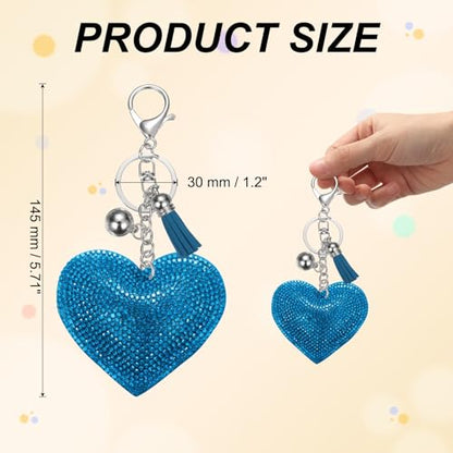 PATIKIL Rhinestone Keychains for Women, Cute Bling Heart Shape Purse Charm for Bag Handbags Car Keys - color: White-dark Blue