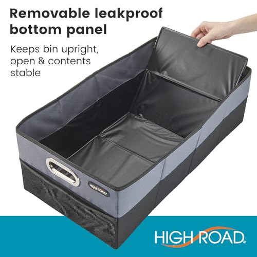 High Road CargoCube Car Storage Bin - Leakproof Car Trunk Storage Organizer with Metal Handles and Front Mesh Pocket, 12x24 Inches - Single pack