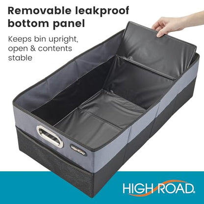 High Road CargoCube Car Storage Bin - Leakproof Car Trunk Storage Organizer with Metal Handles and Front Mesh Pocket, 12x24 Inches - Single pack