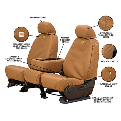 Covercraft Carhartt SeatSaver Custom Seat Covers | Fits 2001-2006 Ford F-250/F-350 | 1st Row 40/20/40 Bench Seat, Duck Weave Brown