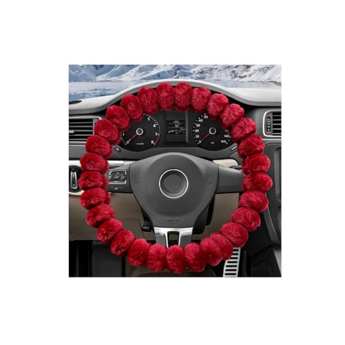 Fluffy Car Steering Wheel Cover, Soft Warm Plush Vehicle Steering Wheel Protector, 14.5-15 Inches Cute Anti-Slip Automotive Handle Cover for Women Girl, Car Accessories (Red) - color: Red