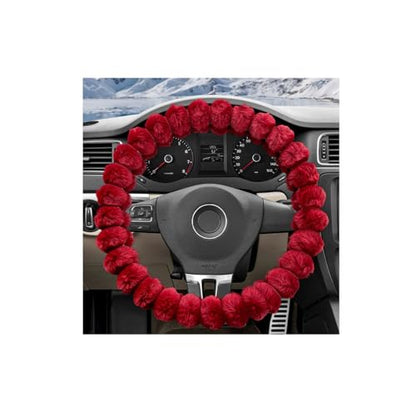 Fluffy Car Steering Wheel Cover, Soft Warm Plush Vehicle Steering Wheel Protector, 14.5-15 Inches Cute Anti-Slip Automotive Handle Cover for Women Girl, Car Accessories (Red) - color: Red