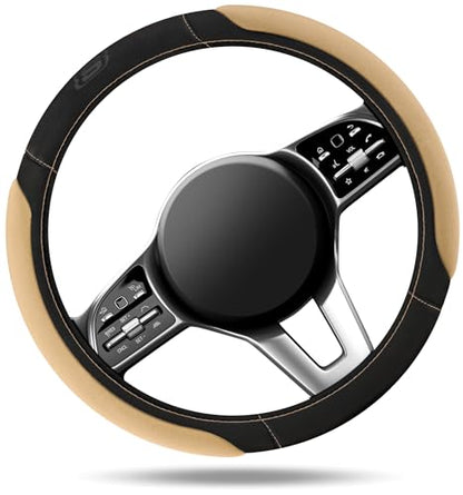 Skechers Steering Wheel Cover,Memory Foam Car Steering Wheel Cover,14.5-15inch Anti-Slip Safety Comfortable Desgin, Universal Accessory for Diverse Cars, Truck,SUV (Black & Beige)