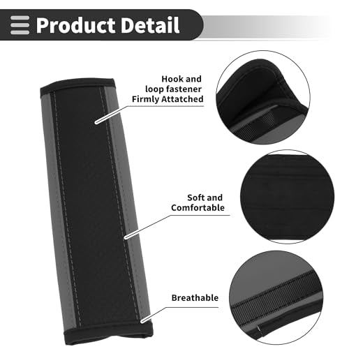 Black Gray Seat Belt Cover Pad Faux Leather 24cm Seatbelt Strap Cushion Shoulder Padding 2 Pcs - color: Black,Gray