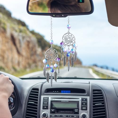 Blue Dreamcatcher Car Rear View Mirror Charm, Auto Interior Hanging Ornament Car Decor Pendant for Men and Women - color: Blue Dreamcatcher