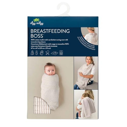 Itzy Ritzy Breastfeeding Boss Multi-Use Cover – A Nursing Cover, Swaddle, Car Seat Wrap, Tummy Time Mat & Burp Cloth All in One – Made of Soft Muslin Fabric & Measures 47” x 47” (Taupe Stripe) - color: Taupe Stripe