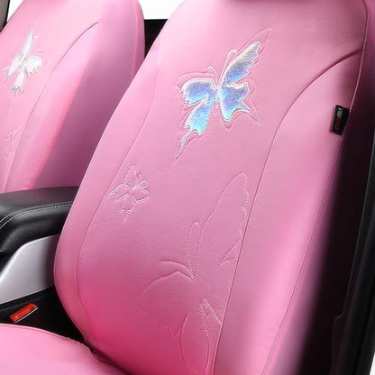 Flying Banner Butterfly car seat Covers ful Set Fashion Universal Lady Woman Female Rear Bench Split Colorized (Full Set - Lace, Solid Pink) - color: Solid Pink Lace, size: Full set