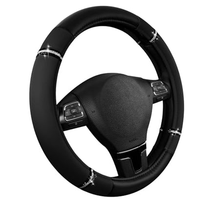 Road Comfort Leather Steering Wheel Cover – Premium Anti-Slip Car Steering Wheel Grip Cover – Universal Fit for 14.5”–15” Cars, Trucks & SUVs - Black - color: Black