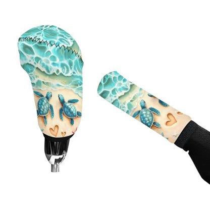 Bulopur Car Shifter Gear Hand Brake Trim Cover Set for Most Cars Van SUV Sedan Truck Auto Accessories - color: Beach Sea Turtle