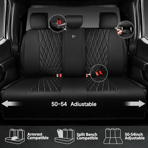 CAR PASS 5 Seats Piping Luxury Faux Leather Seat Covers Full Set, Anti-Slip Waterproof Seat Covers Compatible with Front Armrests, Universal Fit for Suvs,Vans,Trucks,Airbag Compatible, Pure Black - color: Black with Black, size: Full Set
