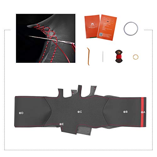 MEWANT Black Leather Steering Wheel Cover for Subaru WRX 2015-2019 / Levorg 2015-2019/ Made of Microfiber Leather/WRX (STI) Steering Wheel Cover - color: style-06: microfiber leather + red thread