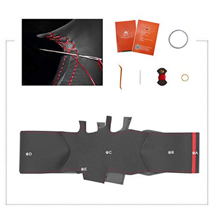 MEWANT Black Leather Steering Wheel Cover for Subaru WRX 2015-2019 / Levorg 2015-2019/ Made of Microfiber Leather/WRX (STI) Steering Wheel Cover - color: style-06: microfiber leather + red thread