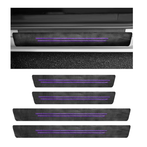 4 PCS Car Door Sill Protector, Anti-Scratch Carbon Fiber Leather Car Door Entry Edge Guard, Waterproof Threshold Scuff Protection Cover Sticker for Cars (Purple-4pcs) - color: Purple-4pcs