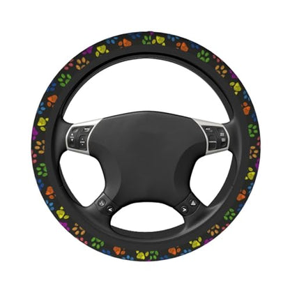 Paw Prints Steering Wheel Cover with 2 Car Coasters Non Slip Neoprene for Women Men Universal 15 Inch - color: Paw Prints
