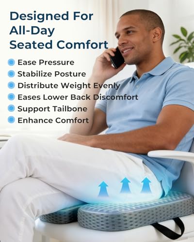 Premium Gel & Memory Foam Seat Cushion, Extra Large Cooling Portable Chair Pad for Long Sitting, Seat Cushion for Office Desk Chair, Car, Wheelchair, Airplane, Outdoor & Long Trips
