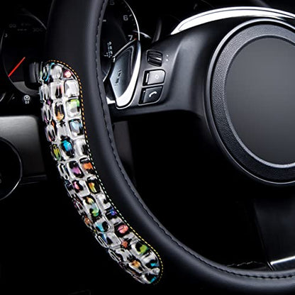 Flying Banner car Steering Wheel Cover Gel Massage Velvet Cool Warm Universal Size 15 inches SUV Truck Anti Slip Odorless Summer Winter (Black Leopard, Gel Massage) - color: Black Leopard