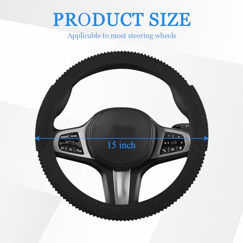 Wuyaoyao Car Steering Wheel Cover, Anti-Slip Silicone Steering Wheel Cover Protector, Non-Slip Massage Grip Auto Wheel Cover Fits 14-15 Inch, Universal Interior Car Accessories (Black) - color: Black