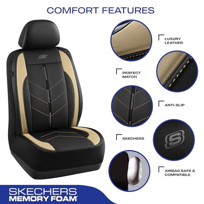 Skechers Car Seat Covers,Luxury Faux Leather Seat Covers,Waterproof Anti Slip Car Seat ProtectorFull Set,Car Accessories Airbag Universal Fit for Most Cars,Vans,Trucks,SUV,Beige