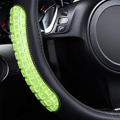 Flying Banner car Steering Wheel Cover Gel Massage Velvet Cool Warm Universal Size 15 inches SUV Truck Anti Slip Odorless Summer Winter (Black Mint Green, Gel Massage) - color: Black Mint Green