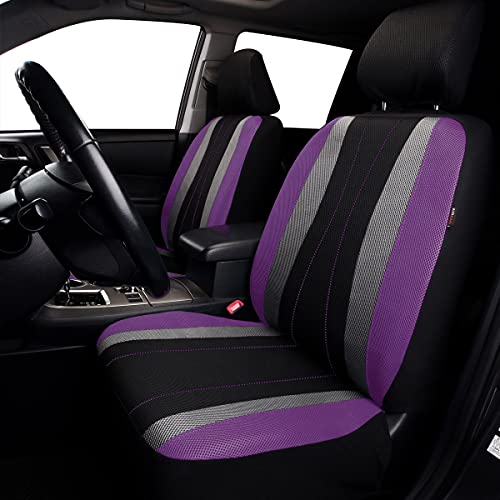 Flying Banner car seat Covers Full Set All Air Mesh Breathable Man Lady Airbag Compatible Rear Bench Split 40/60 50/50 60/40 Truck Pick Up (Full Set - Low Back, Black Gray Purple) - color: Black Gray Purple