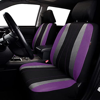 Flying Banner car seat Covers Full Set All Air Mesh Breathable Man Lady Airbag Compatible Rear Bench Split 40/60 50/50 60/40 Truck Pick Up (Full Set - Low Back, Black Gray Purple) - color: Black Gray Purple