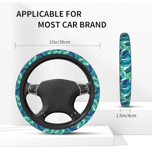 Tropical Palm Leaves Steering Wheel Covers Non Slip Neoprene Steering Wheel Protector Cover Universal 15 Inch for Men Women - color: Tropical Palm Leaf Leaves