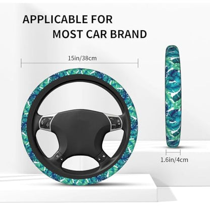 Tropical Palm Leaves Steering Wheel Covers Non Slip Neoprene Steering Wheel Protector Cover Universal 15 Inch for Men Women - color: Tropical Palm Leaf Leaves