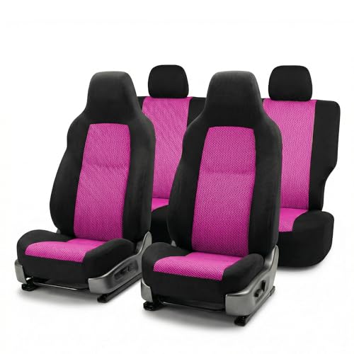 FH Group Automotive Full Car Seat Covers for SUV, Trucks, Sedan and More - Universal Fit Front High Back & Rear Solid Bench Design Interior Accessories - 3D Air Mesh Fabric Center Panel - Pink - color: Pink, size: Full Set