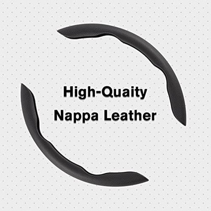 Amiss Nappa Leather Steering Wheel Cover, 2PCS Segmented Wheel Protector, Universal 99% Car Wheel Cover (Black) - color: black