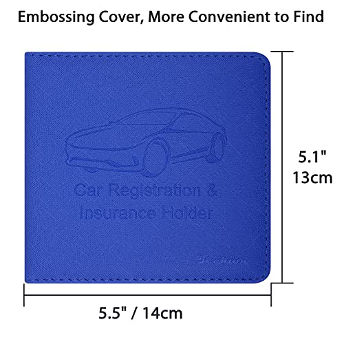 Car Insurance and Registration Holder, 5.5 x 5 Inch PU Leather Vehicle Glove Box Organizer Wallet Case for Insurance Card, Driver License, Paperwork - Blue - color: Blue
