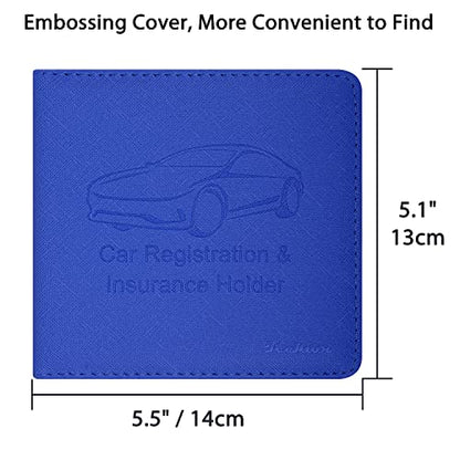 Car Insurance and Registration Holder, 5.5 x 5 Inch PU Leather Vehicle Glove Box Organizer Wallet Case for Insurance Card, Driver License, Paperwork - Blue - color: Blue
