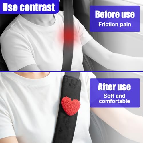 2PCS Heart-Shaped Car Seat Belt Cover, Soft Comfortable Seat Strap Pad Protect Your Neck, Cute Safety Vehicle Seats Belt Shoulder Pad Accessories for Truck, Backpack (Red) - color: Red