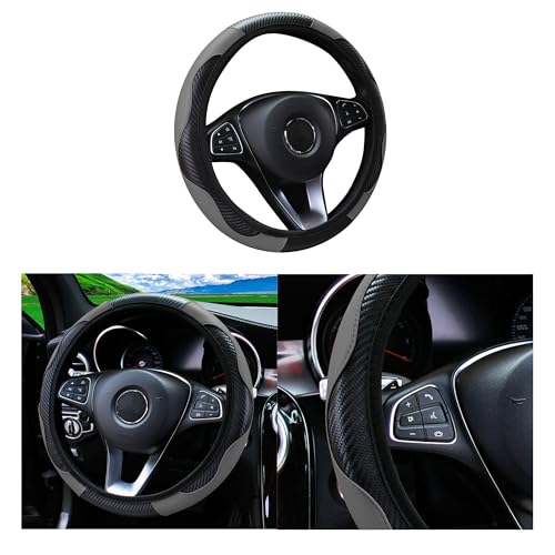 Car Steering Wheel Cover, 15 inch Carbon Fiber Microfiber PU Leather Elastic Steering Wheel Protector for Men Women, Anti-Slip Breathable Car Interior Accessories for Most Cars (Gray) - color: Gray