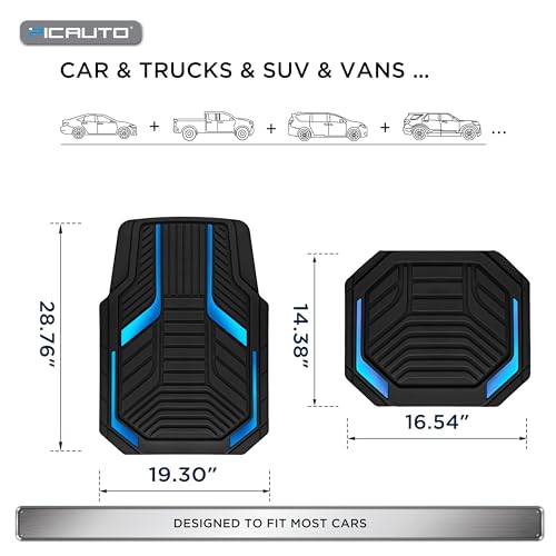 PIC AUTO Heavy Duty Rubber Floor Mats, Blue Aluminum Film Car Mats Set, Front and Rear Car Mats with Anti-Slip Backing, All Weather Protection, Trim-to-Fit for Automotive SUV, Sedan, Van - color: Blue
