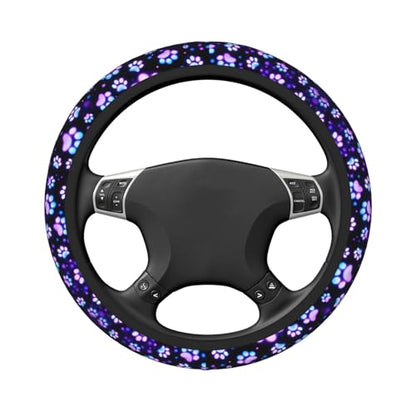 Paw Print Steering Wheel Cover - Purple Dog Paw Steering Wheel Protector Neoprene 15Inch Car Accessories 2 Pcs Car Coasters for Women Men - color: Purple Dog Paw