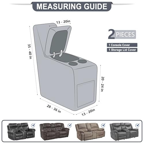 Leather Look Recliner Console Cover for Recliner Couch, Stretch Middle Console Slipcovers for Reclining Sofa and Loveseat, Washable Furniture Protector for Pets (1 Console Cover, Brown)