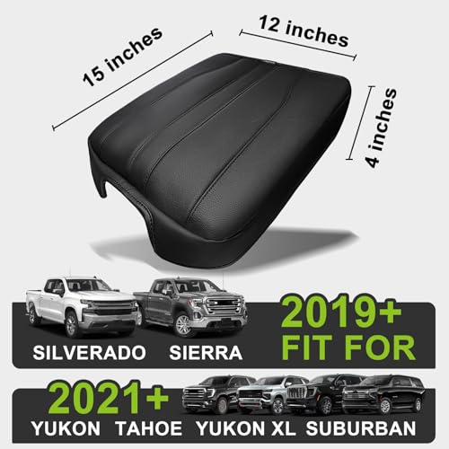 Center Console Armrest Cover Fit for Chevy Silverado GMC Sierra 2019-2026, GMC Yukon & Chevy Tahoe & Suburban 2021-2026 Accessories, Armrest Pad Console Lid Cushion Vegan Leather Regular Thick - size: 16) 25+ |Yukon&Tahoe&Suburban| Black, Regular