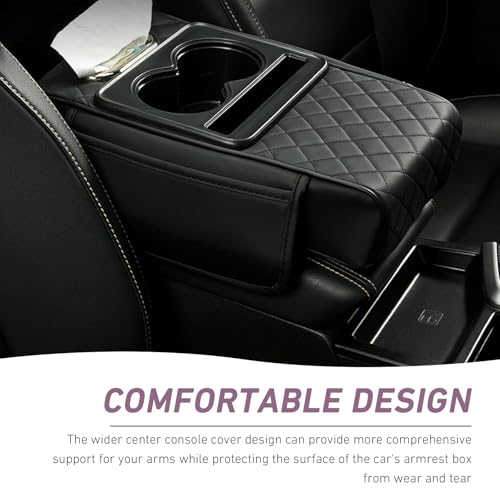 Car Armrest Box Mat, Car Console Organizer with Center Console Cup Holder, 13.78 x 7.87 x 3.15 in Armrest Pad, Universal for Most Vehicles (Black)