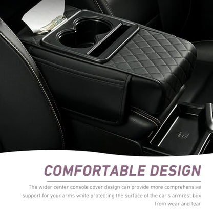 Car Armrest Box Mat, Car Console Organizer with Center Console Cup Holder, 13.78 x 7.87 x 3.15 in Armrest Pad, Universal for Most Vehicles (Black)
